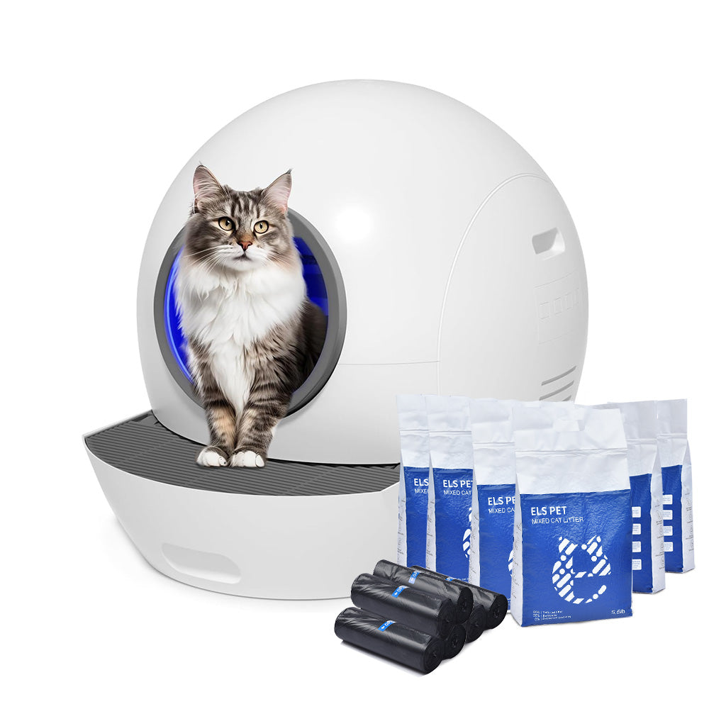 Els Pet Spaceship Self-Cleaning Litter Box with 6 Bags of Litter & Trash Bags